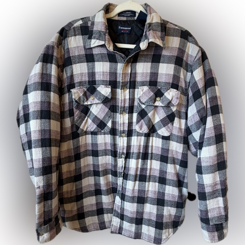 Arrow Tournament Quilted Lined Plaid Flannel Shirt Jacket L